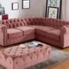Canapé D'angle En Velours CHESTERFIELD - Rose Pastel