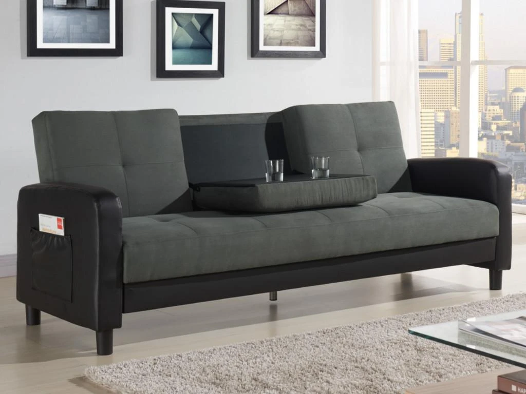 Canapé 3 Places Convertible En Microfibre Et Simili DAILLY - Bicolore Anthracite Et Noir 3 Canapé 3 Places Convertible En Microfibre Et Simili DAILLY - Bicolore Anthracite Et Noir – Image 3