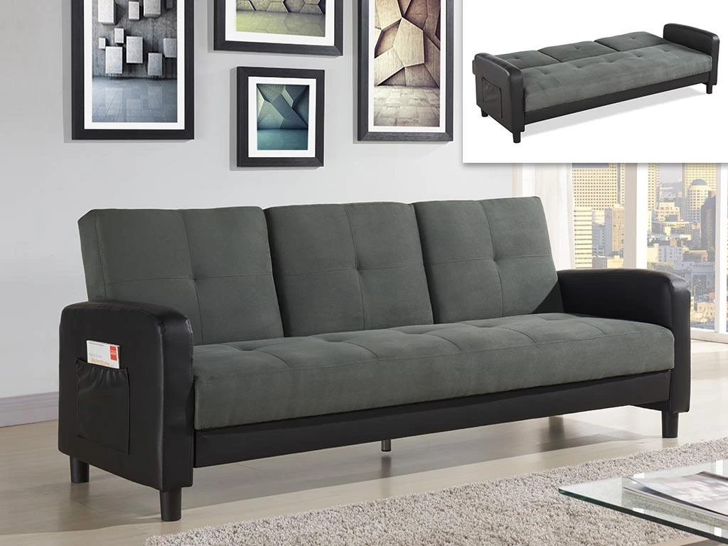 Canapé 3 Places Convertible En Microfibre Et Simili DAILLY - Bicolore Anthracite Et Noir 2 Canapé 3 Places Convertible En Microfibre Et Simili DAILLY - Bicolore Anthracite Et Noir – Image 2