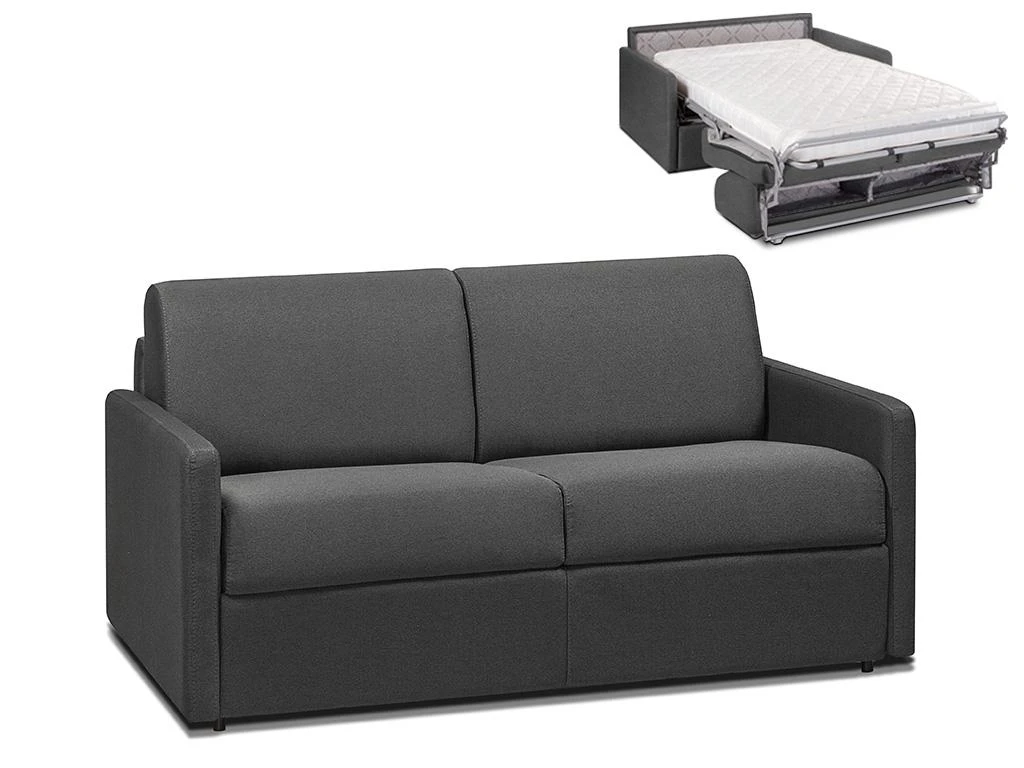 Canapé 2 Places Convertible Express En Tissu CALIFE - Gris - Couchage 120 Cm - Matelas 14 Cm 2 Canapé 2 Places Convertible Express En Tissu CALIFE - Gris - Couchage 120 Cm - Matelas 14 Cm – Image 2