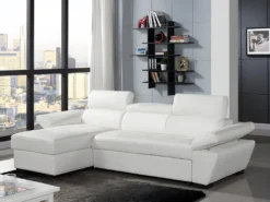 Canapé D'angle Convertible En Cuir JONOVA - Blanc - Angle Gauche