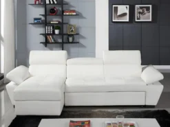 Canapé D'angle Convertible En Cuir JONOVA - Blanc - Angle Gauche -Canapé Soldes Boutique canape 258093