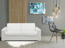 Canapé 2 Places Convertible Express En Simili CALITO - Gris - Couchage Lattes Larges 120 Cm - Matelas 22 Cm Avec Mémoire De Forme DUNLOPILLO -Canapé Soldes Boutique canape 272597 4