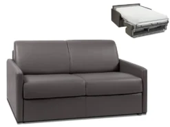 Canapé 2 Places Convertible Express En Simili CALIFE - Gris - Couchage 120 Cm - Matelas 22 Cm