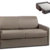 Canapé 2 Places Convertible Express En Simili CALIFE - Taupe - Couchage 120 Cm - Matelas 14 Cm