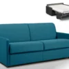 Canapé 3 Places Convertible Express En Tissu CALIFE - Turquoise - Couchage 140 Cm - Matelas 18 Cm