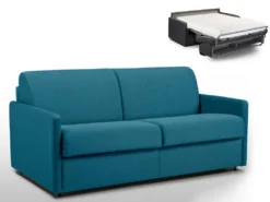 Canapé 3 Places Convertible Express En Tissu CALIFE - Turquoise - Couchage 140 Cm - Matelas 18 Cm