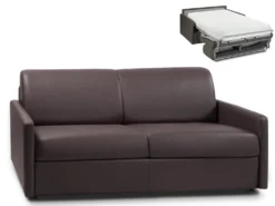 Canapé 3 Places Convertible Express En Simili CALIFE - Marron - Couchage 140 Cm - Matelas 22 Cm