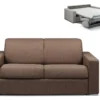 Canapé 2 Places Convertible Express En Tissu CALITO - Marron - Couchage Lattes Larges 120 Cm - Matelas 14 Cm