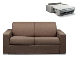 Canapé 2 Places Convertible Express En Tissu CALITO - Marron - Couchage Lattes Larges 120 Cm - Matelas 14 Cm