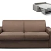 Canapé 3 Places Convertible Express En Tissu CALITO - Marron - Couchage Lattes Larges 140 Cm - Matelas 14 Cm