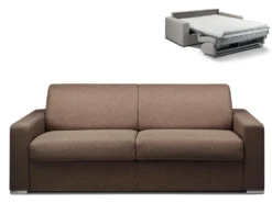 Canapé 4 Places Convertible Express En Tissu CALITO - Marron - Couchage Lattes Larges 160 Cm - Matelas 14 Cm