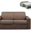 Canapé 2 Places Convertible Express En Tissu CALITO - Marron - Couchage Lattes Larges 120 Cm - Matelas 18 Cm