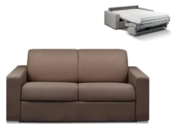 Canapé 2 Places Convertible Express En Tissu CALITO - Marron - Couchage Lattes Larges 120 Cm - Matelas 18 Cm