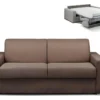 Canapé 3 Places Convertible Express En Tissu CALITO - Marron - Couchage Lattes Larges 140 Cm - Matelas 18 Cm