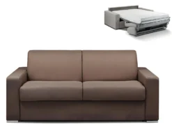 Canapé 3 Places Convertible Express En Tissu CALITO - Marron - Couchage Lattes Larges 140 Cm - Matelas 18 Cm