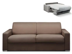 Canapé 4 Places Convertible Express En Tissu CALITO - Marron - Couchage Lattes Larges 160 Cm - Matelas 18 Cm