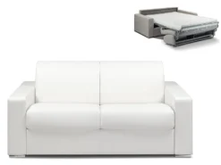 Canapé 2 Places Convertible Express En Simili CALITO - Blanc - Couchage Lattes Larges 120 Cm - Matelas 14 Cm