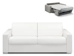 Canapé 4 Places Convertible Express En Simili CALITO - Blanc - Couchage Lattes Larges 160 Cm - Matelas 14 Cm
