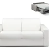 Canapé 2 Places Convertible Express En Simili CALITO - Blanc - Couchage Lattes Larges 120 Cm - Matelas 18 Cm