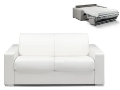 Canapé 2 Places Convertible Express En Simili CALITO - Blanc - Couchage Lattes Larges 120 Cm - Matelas 18 Cm