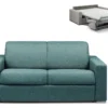 Canapé 2 Places Convertible Express En Tissu CALITO - Bleu - Couchage Lattes Larges 120 Cm - Matelas 14 Cm