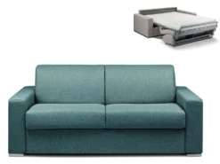 Canapé 3 Places Convertible Express En Tissu CALITO - Bleu - Couchage Lattes Larges 140 Cm - Matelas 14 Cm