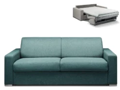 Canapé 4 Places Convertible Express En Tissu CALITO - Bleu - Couchage Lattes Larges 160 Cm - Matelas 14 Cm
