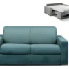 Canapé 2 Places Convertible Express En Tissu CALITO - Bleu - Couchage Lattes Larges 120 Cm - Matelas 18 Cm