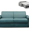 Canapé 3 Places Convertible Express En Tissu CALITO - Bleu - Couchage Lattes Larges 140 Cm - Matelas 18 Cm