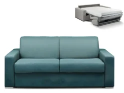 Canapé 3 Places Convertible Express En Tissu CALITO - Bleu - Couchage Lattes Larges 140 Cm - Matelas 18 Cm