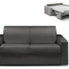 Canapé 2 Places Convertible Express En Simili CALITO - Noir - Couchage Lattes Larges 120 Cm - Matelas 14 Cm