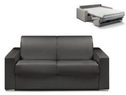 Canapé 2 Places Convertible Express En Simili CALITO - Noir - Couchage Lattes Larges 120 Cm - Matelas 14 Cm
