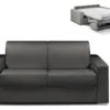 Canapé 2 Places Convertible Express En Simili CALITO - Noir - Couchage Lattes Larges 120 Cm - Matelas 18 Cm