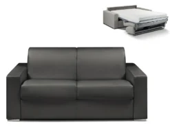 Canapé 2 Places Convertible Express En Simili CALITO - Noir - Couchage Lattes Larges 120 Cm - Matelas 18 Cm