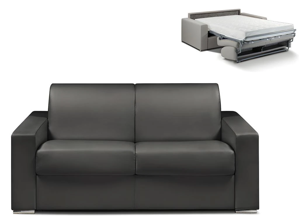Canapé 2 Places Convertible Express En Simili CALITO - Noir - Couchage Lattes Larges 120 Cm - Matelas 18 Cm 1 Canapé 2 Places Convertible Express En Simili CALITO - Noir - Couchage Lattes Larges 120 Cm - Matelas 18 Cm