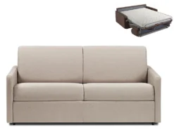 Canapé 3 Places Convertible Express En Tissu CALIFE - Crème - Couchage 140 Cm - Matelas 14 Cm