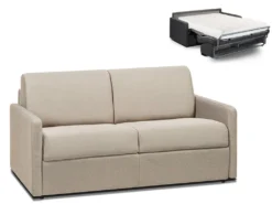 Canapé 2 Places Convertible Express En Tissu CALIFE - Crème - Couchage 120 Cm - Matelas 18 Cm