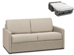 Canapé 2 Places Convertible Express En Tissu CALIFE - Crème - Couchage 120 Cm - Matelas 22 Cm