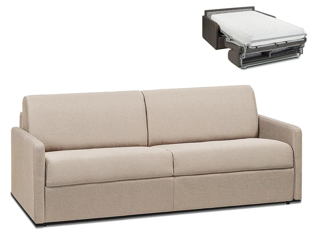 Canapé 4 Places Convertible Express En Tissu CALIFE - Crème - Couchage 160 Cm - Matelas 22 Cm 2 Canapé 4 Places Convertible Express En Tissu CALIFE - Crème - Couchage 160 Cm - Matelas 22 Cm – Image 2