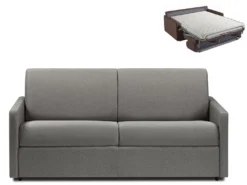 Canapé 3 Places Convertible Express En Tissu CALIFE - Gris Clair - Couchage 140 Cm - Matelas 14 Cm