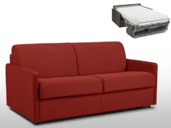 Canapé 3 Places Convertible Express En Tissu CALIFE - Rouge - Couchage 140 Cm - Matelas 22 Cm