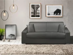 Canapé 2 Places Convertible Express En Simili EMIR - Gris - Couchage 120 Cm - Matelas 18 Cm -Canapé Soldes Boutique canape 273747