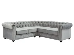 Canapé D'angle En Velours CHESTERFIELD - Gris Clair -Canapé Soldes Boutique canape 274895