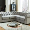 Canapé D'angle En Velours CHESTERFIELD - Gris Clair
