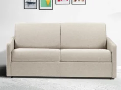 Canapé 3 Places Convertible Express En Tissu CALIFE - Crème - Couchage 140 Cm - Matelas 18 Cm