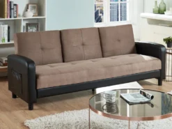 Canapé 3 Places Convertible En Microfibre Et Simili DAILLY - Bicolore Beige Et Noir