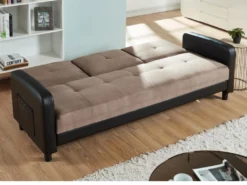 Canapé 3 Places Convertible En Microfibre Et Simili DAILLY - Bicolore Beige Et Noir -Canapé Soldes Boutique canape 277029