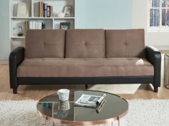 Canapé 3 Places Convertible En Microfibre Et Simili DAILLY - Bicolore Beige Et Noir -Canapé Soldes Boutique canape 277031