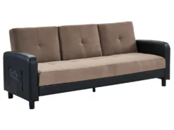 Canapé 3 Places Convertible En Microfibre Et Simili DAILLY - Bicolore Beige Et Noir -Canapé Soldes Boutique canape 277033